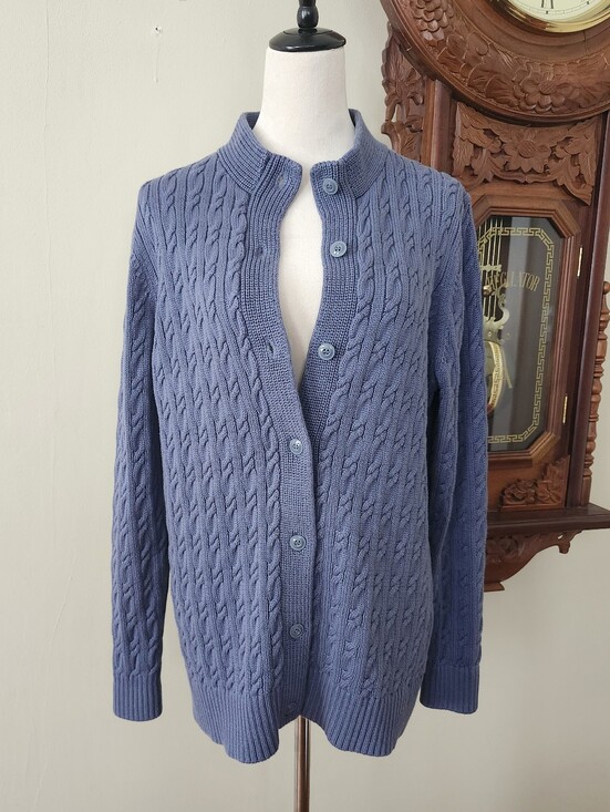 Sweaters - L.L. Bean Cable Knit Button-Up Sweater Cardigan Blue, L